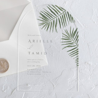 Invitations En Acrylique Areca Moderne Aquarelle Palm Mariage