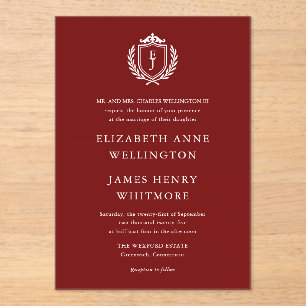 Invitations En Acrylique Armoiries de Bourgogne Mariage Initiales Personnal