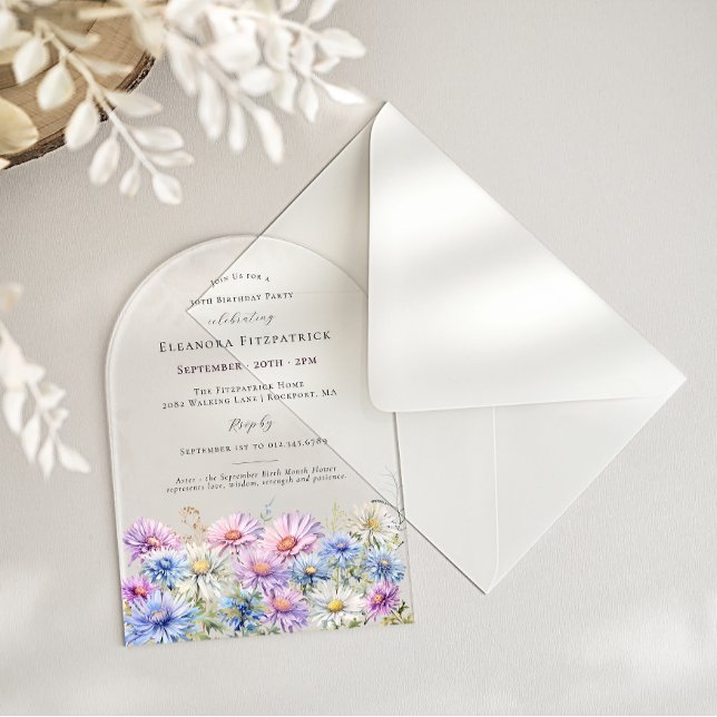 Invitations En Acrylique ARQUE ACRYLIQUE 30 Anniversaire Fleur de naissance (Créateur téléchargé)