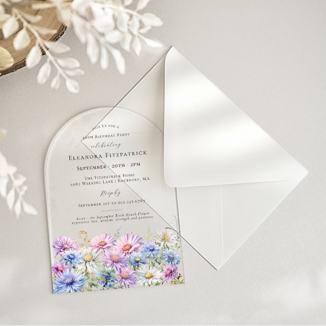 Invitations En Acrylique ARQUE ACRYLIQUE 40 Anniversaire Fleur de naissance (Créateur téléchargé)