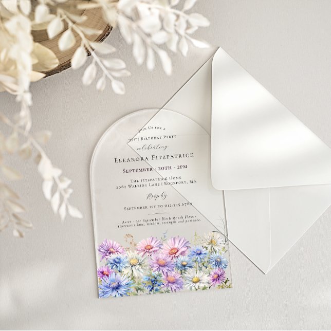 Invitations En Acrylique ARQUE ACRYLIQUE 95 Anniversaire Fleur de naissance (Créateur téléchargé)