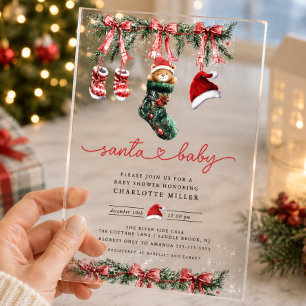 Invitations En Acrylique Arrivée du bébé de Noël pour la Baby Shower