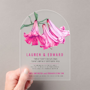 Invitations En Acrylique Art botanique de lily rose personnalisé pour maria