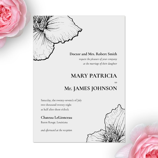 Invitations En Acrylique Art de la ligne d'encre florale Dessin classique M (Créateur téléchargé)