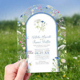 Invitations En Acrylique Art floral aquarelle de fleur sauvage bleu mariage