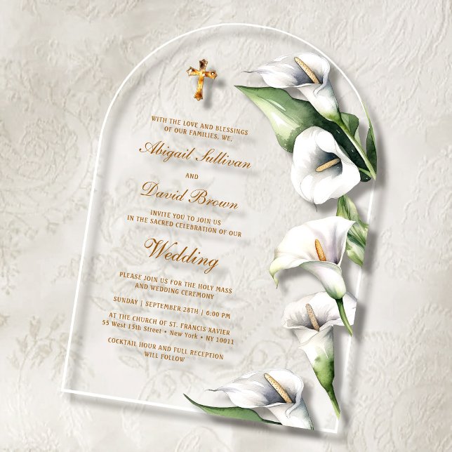 Invitations En Acrylique Arum Lisier couronnent un mariage religieux (Créateur téléchargé)