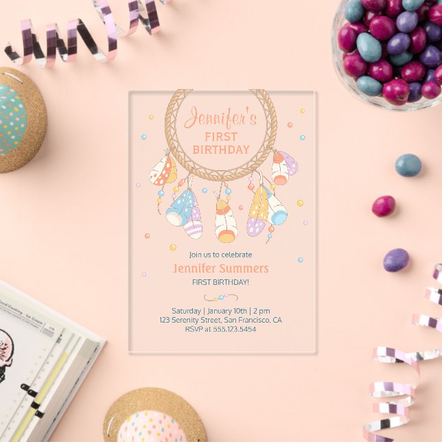 Invitations En Acrylique Attrape-rêves Boho Baby Premier Anniversaire Trans (Insitu (Célébration))