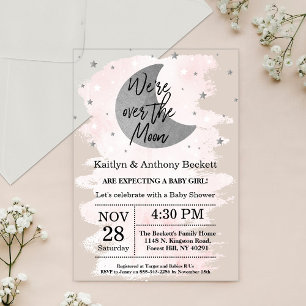 Invitations En Acrylique Au-Dessus De La Lune   Baby shower filles