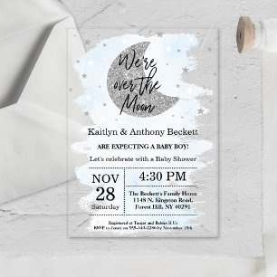 Invitations En Acrylique Au-Dessus De La Lune Baby shower Garçons
