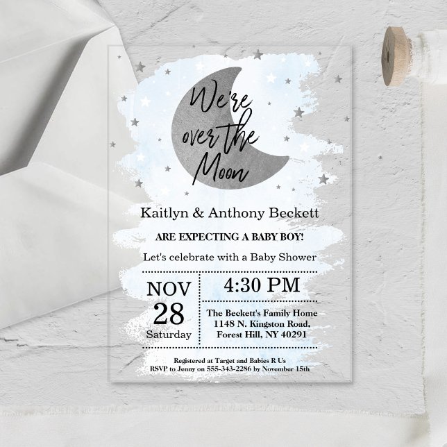 Invitations En Acrylique Au-Dessus De La Lune | Baby shower Garçons (Créateur téléchargé)
