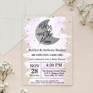 Invitations En Acrylique Au-Dessus De La Lune   Baby shower neutre