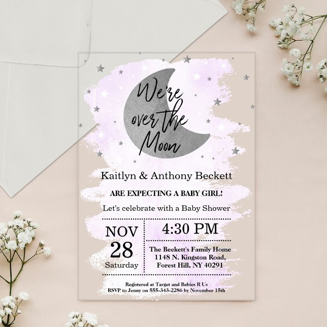 Invitations En Acrylique Au-Dessus De La Lune | Baby shower neutre (Créateur téléchargé)