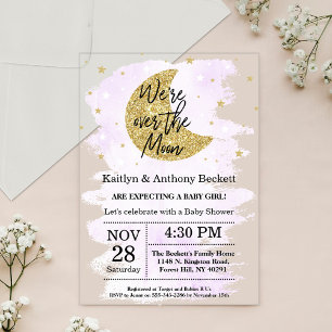 Invitations En Acrylique Au-Dessus De La Lune Baby shower neutre