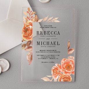 Invitations En Acrylique Automne Terracotta Floral Orange Brûlé Mariage