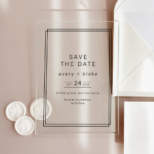 Invitations En Acrylique AVERY Mariage Minimaliste Enregistrez la Date