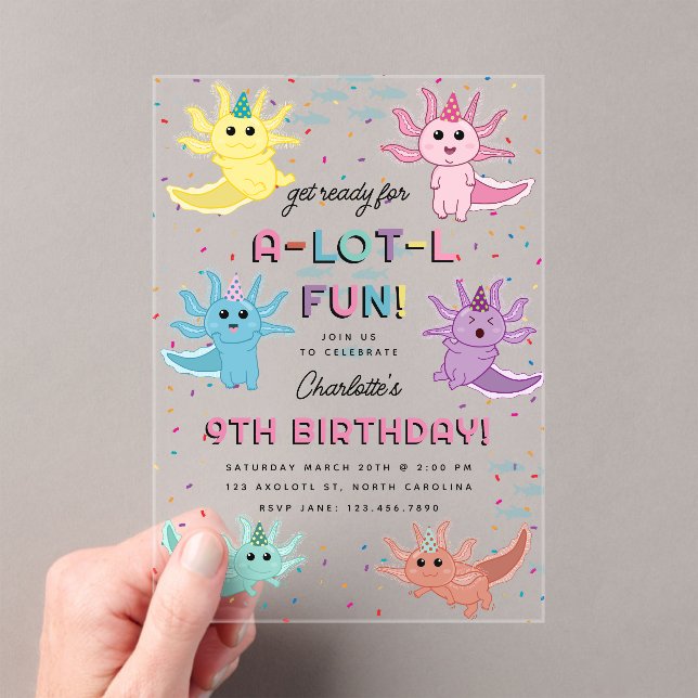 Invitations En Acrylique Axolotl Kids Cute Salamander Anniversaire (In situ (ordinateur de poche))