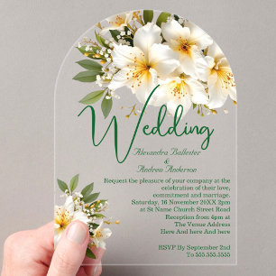 Invitations En Acrylique Azalées de mariage élégantes Fleurs blanches jaune