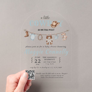 Invitations En Acrylique Baby Blue Little Cowboy arrive bientôt