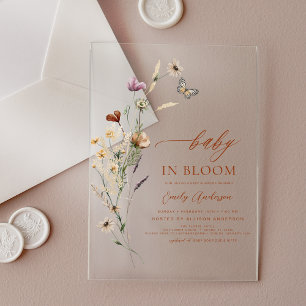 Invitations En Acrylique Baby Fleur Sauvage en Fleur Shower pour Bébé