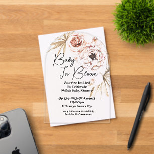 Invitations En Acrylique Baby In Bloom rose floral fille Baby shower