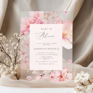 Invitations En Acrylique Baby in Bloom Sakura blush rose fille baby shower