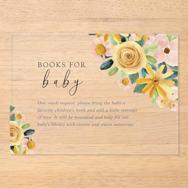 Invitations En Acrylique Baby in Bloom Yellow Floral Book for Baby (Recto)