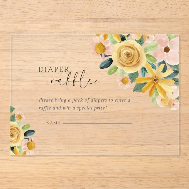 Invitations En Acrylique Baby in Bloom Yellow Floral Diaper (Recto)