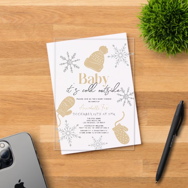 Invitations En Acrylique Baby It's Cold Outside Beige Beanie Baby shower (Insitu (Carte d'invitation))