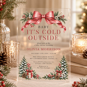 Invitations En Acrylique Baby It's Cold Outside Fête de Bébé à l'Arc Rouge