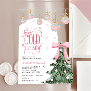 Invitations En Acrylique Baby It's Cold Outside Fête Prénatale Rose Hiver