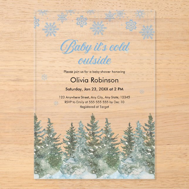 Invitations En Acrylique Baby It's Cold Outside Winter Baby Shower (Recto)