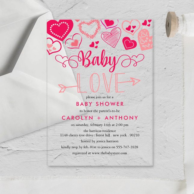 Invitations En Acrylique "Baby Love" Baby shower de la Saint Valentin (Créateur téléchargé)