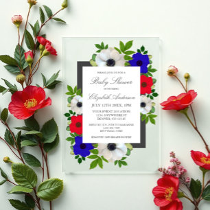 Invitations En Acrylique Baby Shower Anémone Panda Patriotique
