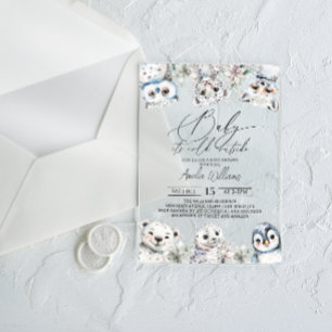 Invitations En Acrylique Baby Shower Animaux Arctiques Mignons Hiver