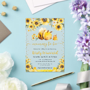 Invitations En Acrylique Baby Shower aquarelle été abeille et tournesols
