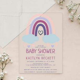 Invitations En Acrylique Baby shower arc-en-ciel adorable