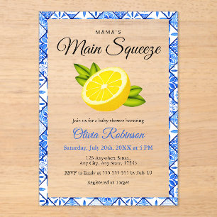 Invitations En Acrylique Baby Shower au Citron Carrelage Bleu Mama's Main S