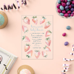 Invitations En Acrylique Baby Shower Baies Douces Aquarelle Fraises