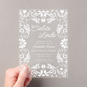 Invitations En Acrylique Baby shower blanc mexicain Cielito Lindo