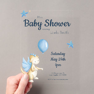 Invitations En Acrylique Baby shower bleu et crème pour bébé de genre neutr