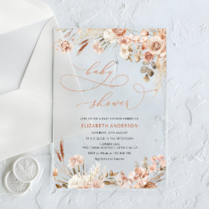 Invitations En Acrylique Baby Shower Bohème Floral Automnal de Genre Neutre