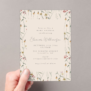 Invitations En Acrylique Baby Shower Bohème Floral Fleur Sauvage Fantaisist