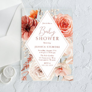 Invitations En Acrylique Baby Shower Botanique Bohème Floral Neutre Automne