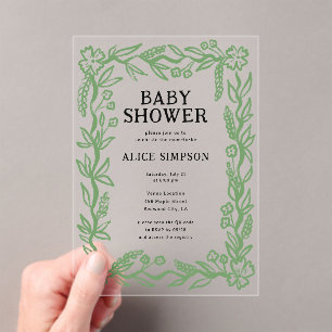 Invitations En Acrylique Baby shower botanique tiré à la main