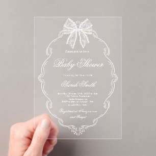 Invitations En Acrylique Baby-Shower Broderie Anglaise