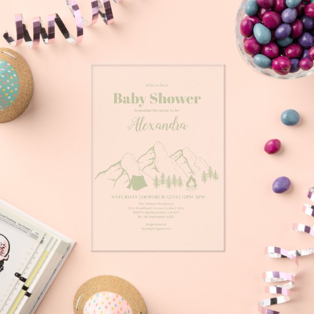 Invitations En Acrylique Baby shower Camping Vert (Insitu (Célébration))