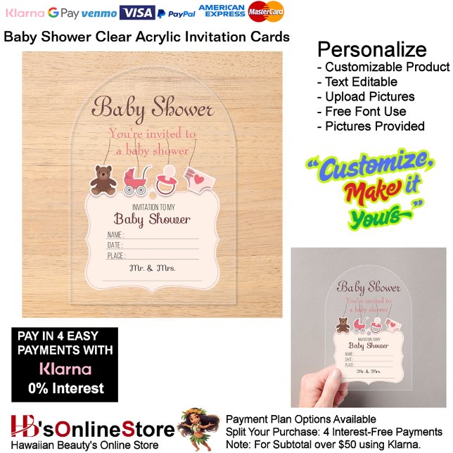 Invitations En Acrylique Baby shower Carte d'invitation acrylique claire 12 (Baby Shower Birth Party Supplies Celebrate Clear Acrylic Invitations 12.)