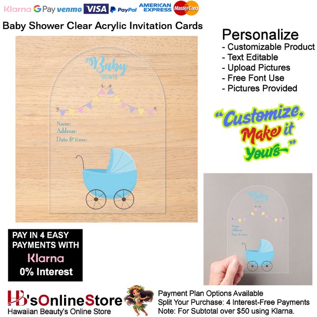 Invitations En Acrylique Baby shower Carte d'invitation en acrylique claire (Baby Shower Birth Party Supplies Celebrate Clear Acrylic Invitations 20.)