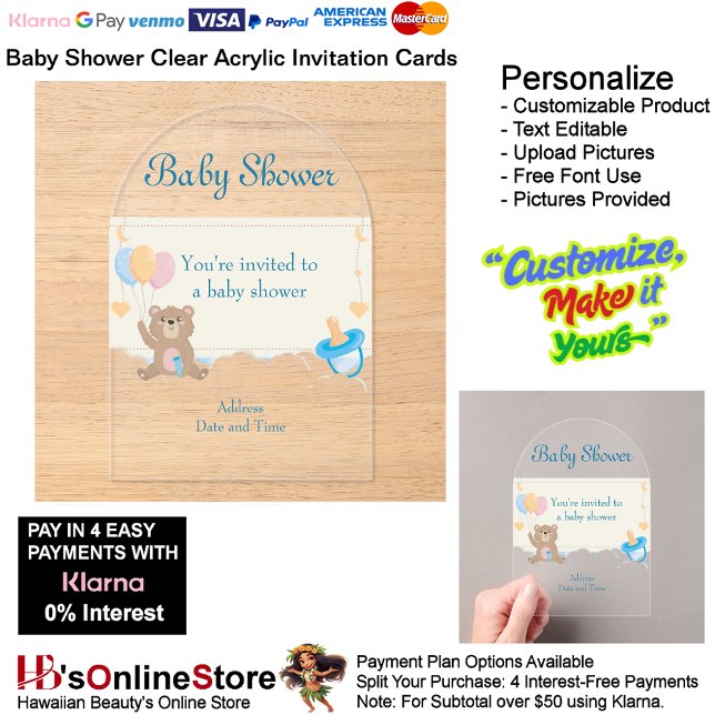 Invitations En Acrylique Baby shower Carte d'invitation en acrylique claire (Baby Shower Birth Party Supplies Celebrate Clear Acrylic Invitations 4.)