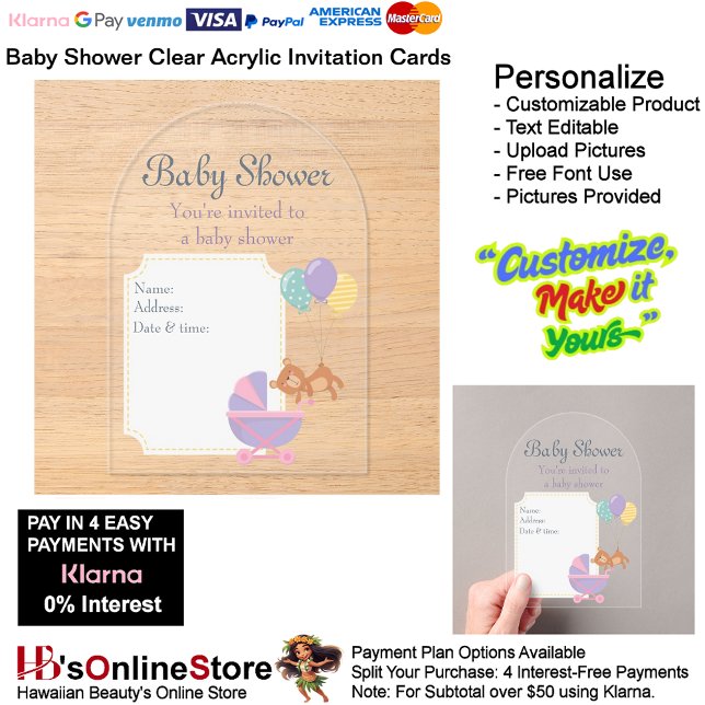 Invitations En Acrylique Baby shower Carte d'invitation en acrylique claire (Baby Shower Birth Party Supplies Celebrate Clear Acrylic Invitations 10.)